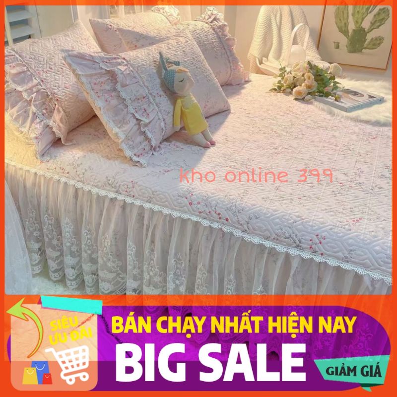 💥 set ga gối phủ bèo ren trần bông cao cấp kích thước 1m6, 1m8x2m, chăn ga gối nệm, ga trải giường, vỏ gối