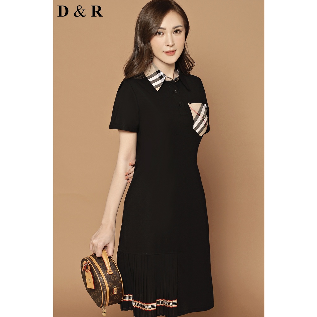 Đầm polo nữ bigsize thêu BBR Quảng Châu cao cấp chân váy xếp ly D&R Fashion D127