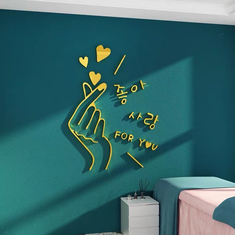 Tranh dán tường mica dán nổi bắn tim gold trang trí quán cafe, trà sữa, shop quần áo, livetrym, livestream