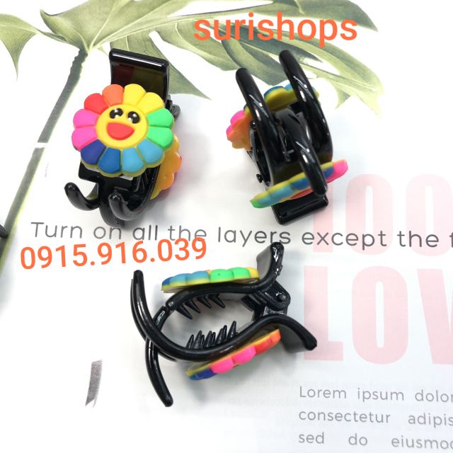 Kẹp gấp tóc 3 răng hoa cười, Kẹp càng cua đính hoa