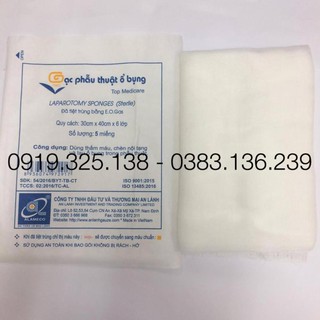 Gạc phẫu thuật ổ bụng vô trùng 30cm x 40cm x 6 lớp ( 5 miếng)
