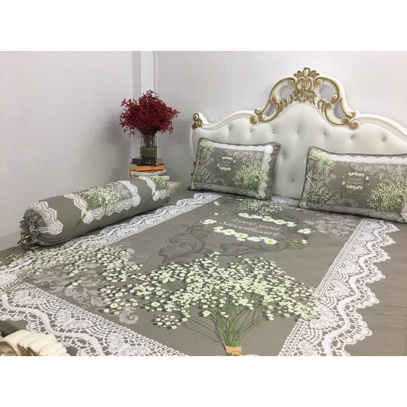 Drap thun Ý 5D❤️FREESHIP❤️ga thun lạnh mẫu hoa(1ga, 3 vỏ gối)