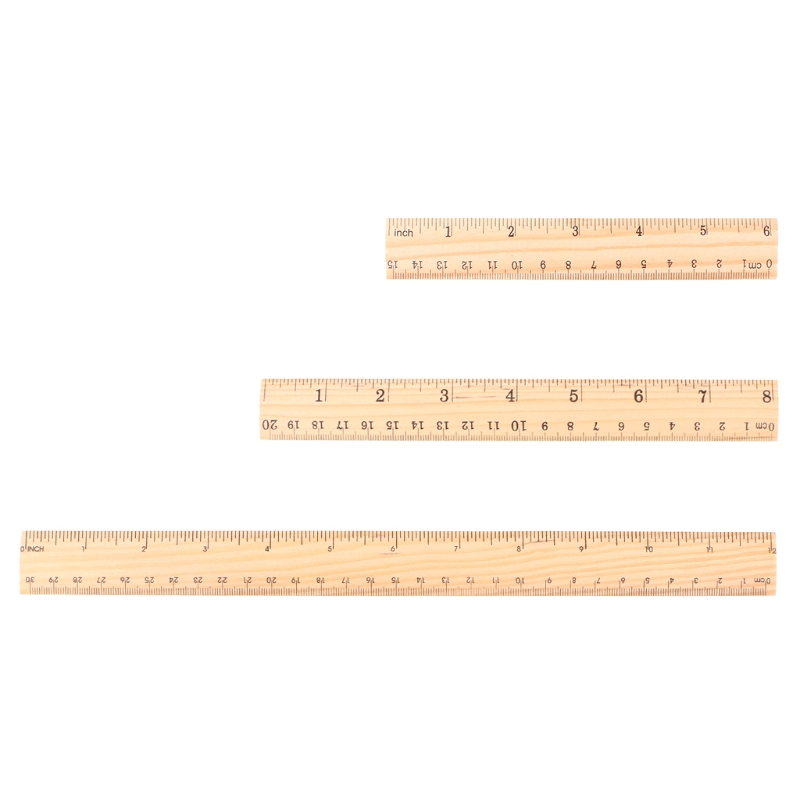 Thước gỗ hai mặt 15cm 20cm 30cm cao cấp công cụ đo lường cho học sinh