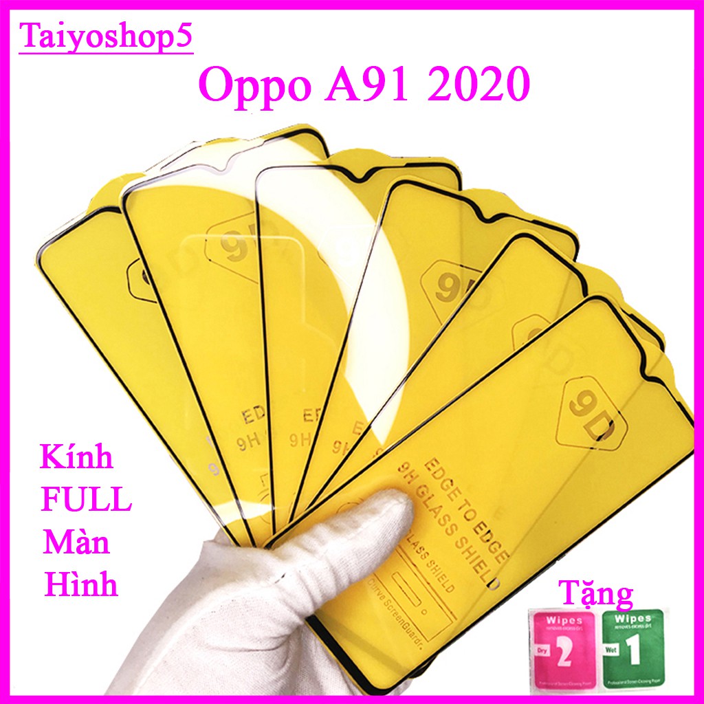Kính cường lực OPPO A91 2020, Kính cường lực full màn hình, Ảnh thực shop tự chụp, tặng kèm bộ giấy lau kính TAIYOSHOP5