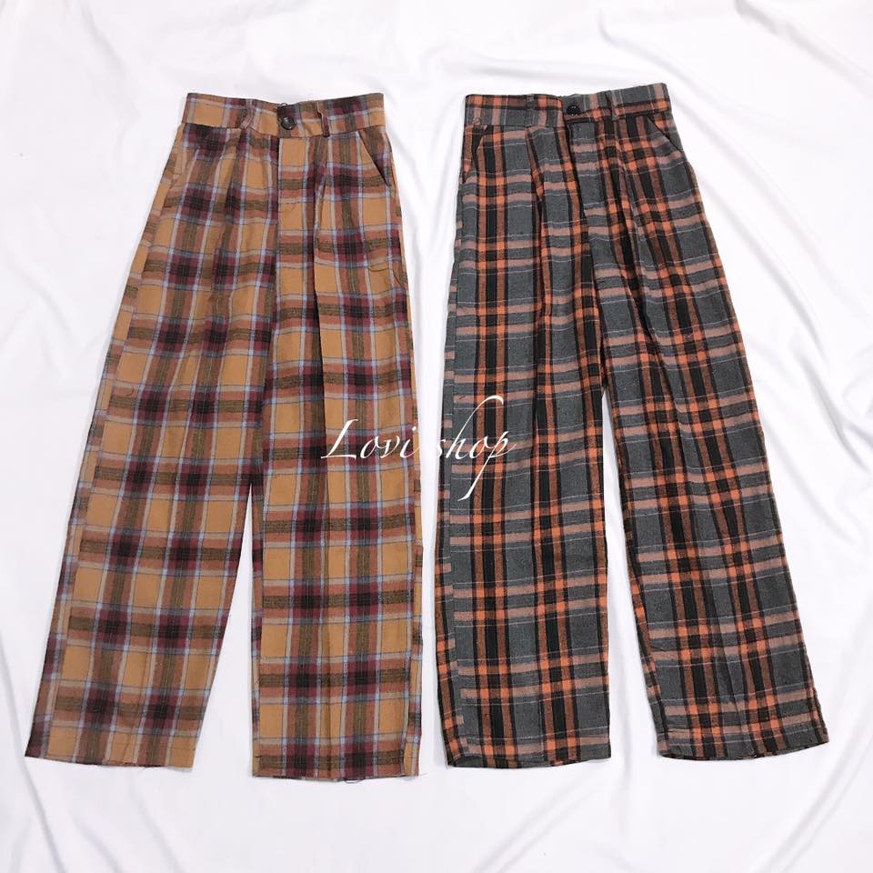 Quần caro nút 2 túi