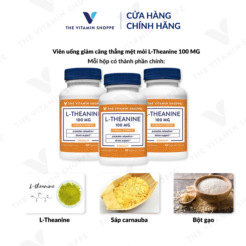 Viên uống giảm căng thẳng mệt mỏi The Vitamin Shoppe L-Theanine 100 MG