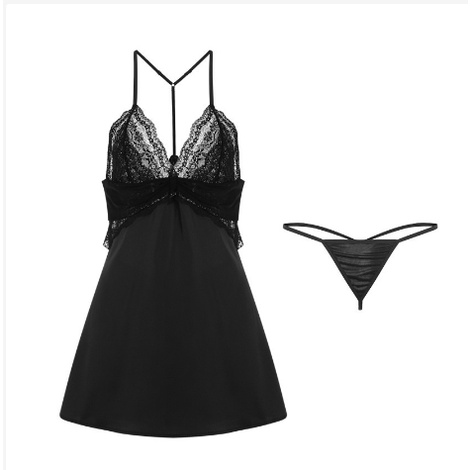 Tặng kèm chip - Váy ngủ lụa satin phối ren chữ T gợi cảm T23