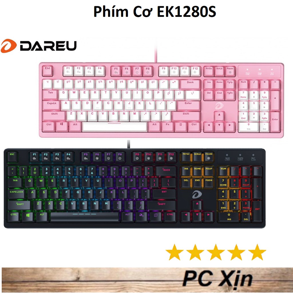 Bàn phím cơ Dareu EK1280s Pink White Blue/Red/Brown switch - Chính Hãng