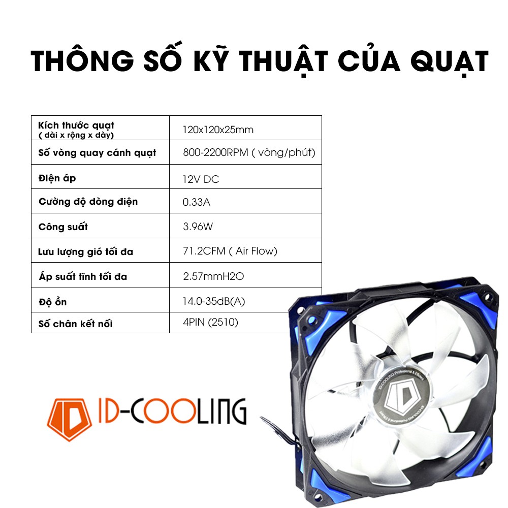 Quạt tản nhiệt case máy tính ID-COOLING PL 12025 Quạt Fan Case 12cm LED xanh dương