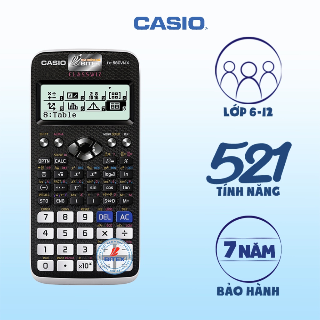 Máy Tính CASIO FX580VN X - Chính hãng - Bảo hành 7 năm