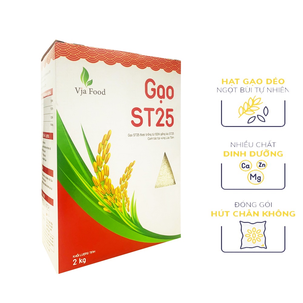 Gạo ST25 VJA túi 2Kg - Canh tác vùng lúa tôm - Cơm dẻo, thơm ngon- Giá Sỉ, Date mới
