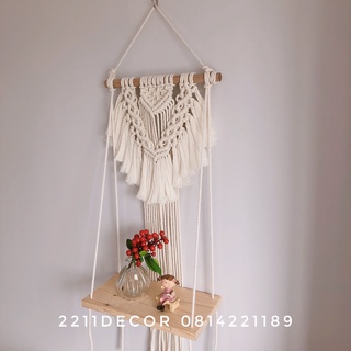 Kệ gỗ tự nhiên treo tường decor trang trí phòng kệ không khoan tường tết macrame