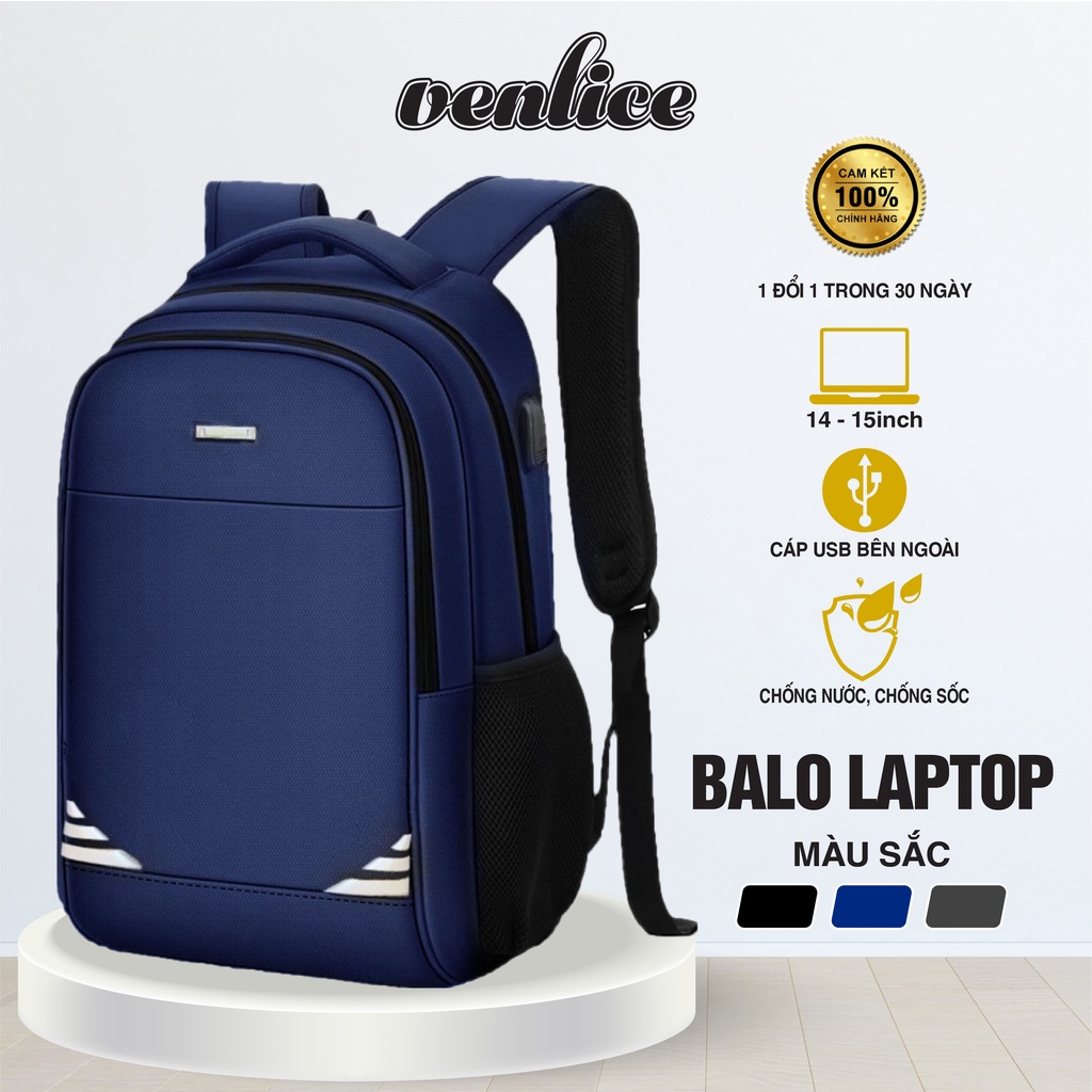 Balo Laptop VENLICE Unisex Nam Nữ Có Cổng USB Tiện Lợi Tiêu Chuẩn Chống Nước Cao Phù Hợp Sinh Viên Hoặc Dân Văn Phòng