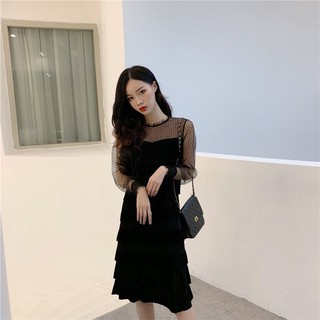 Đầm nhung nhiều tầng phối lưới ul022