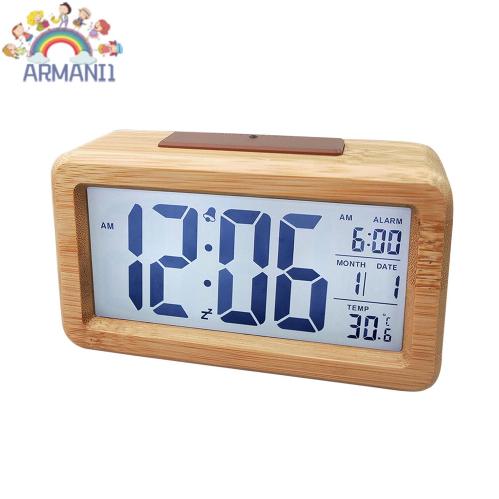 Armani Digital Alarm Clock, Wooden Time Display Battery Operated Electronic Clocks