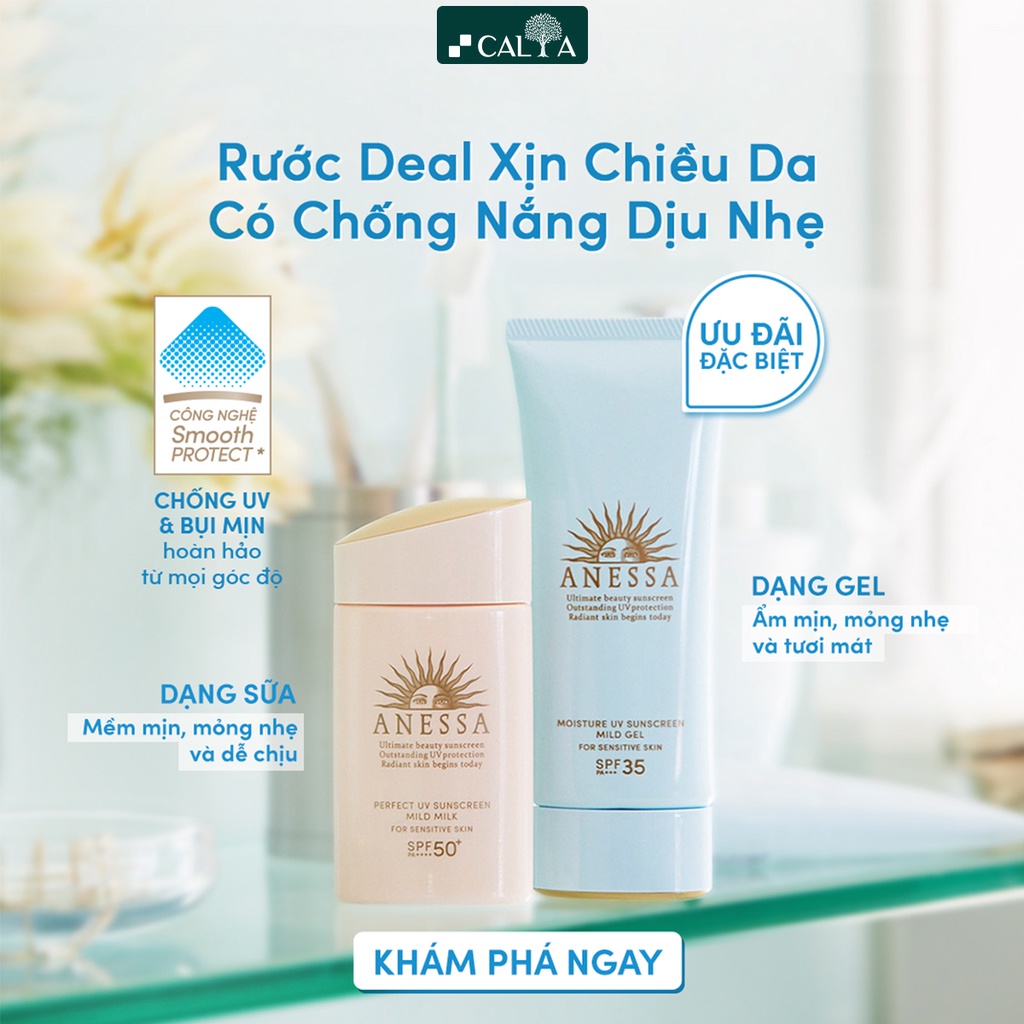 Sữa Chống Nắng Anessa Kiềm Dầu, Dịu Nhẹ Cho Da Dầu Mụn Nhạy Cảm Anessa Perfect UV Sunscreen Mild Milk SPF50+/PA++++ 60ml