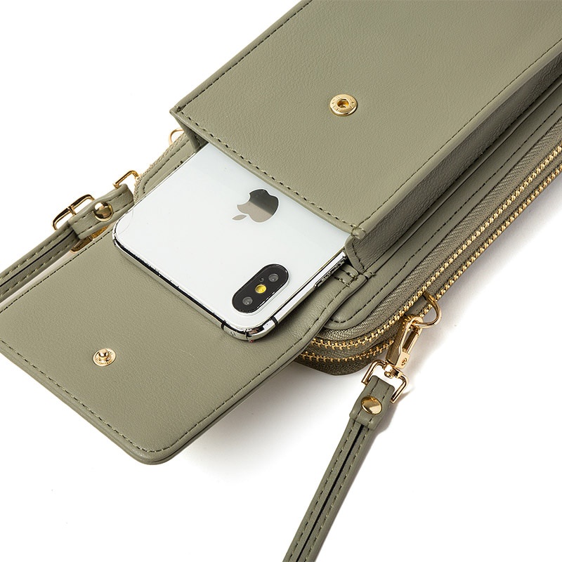 Túi đeo chéo đựng điện thoại cỡ lớn phối khóa kéo đôi