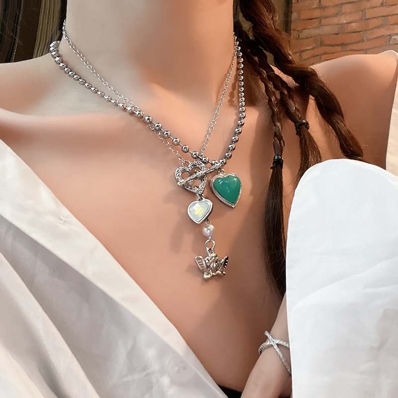 Vòng cổ Mặt Trái Tim Đính Hạt Xanh Dương Cho Nữ