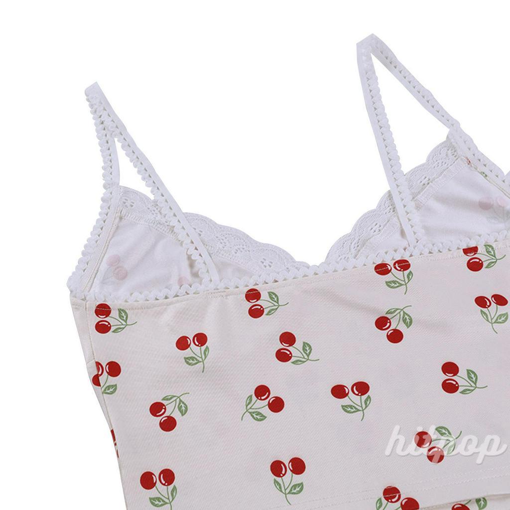 Áo Lửng Hai Dây Phối Ren In Họa Tiết Trái Cherry Quyến Rũ Dành Cho Nữ | BigBuy360 - bigbuy360.vn