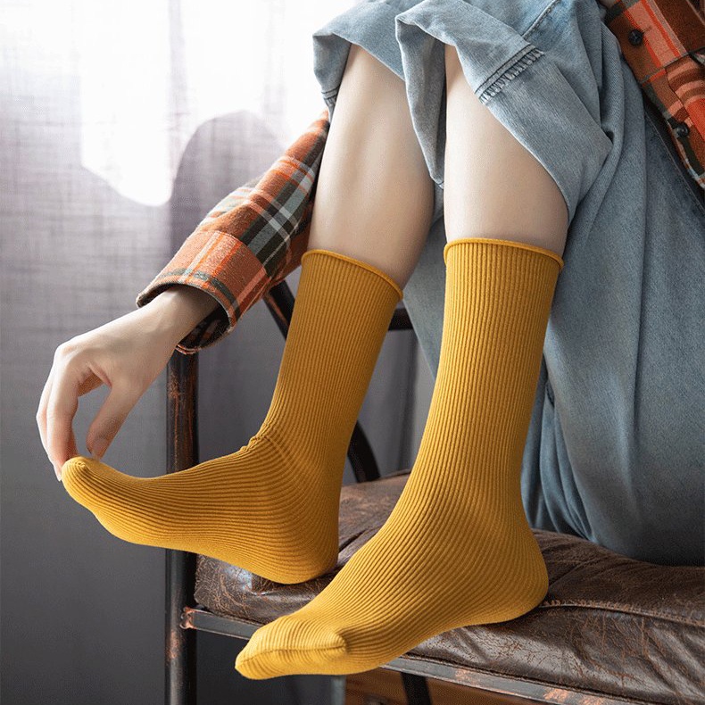 Tất vớ nữ nam cao cổ dài Nhún dễ thương hàn quốc đẹp  [ TẤT NHÚN TRƠN ] [ MÃ A802 ]