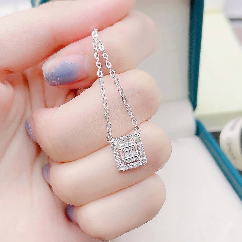 Dây Chuyền Bạc Ta CAOBAC JEWELLERY Cho Nữ Mặt Đá Vuông Nhỏ Basic Đính Đá Lấp Lánh