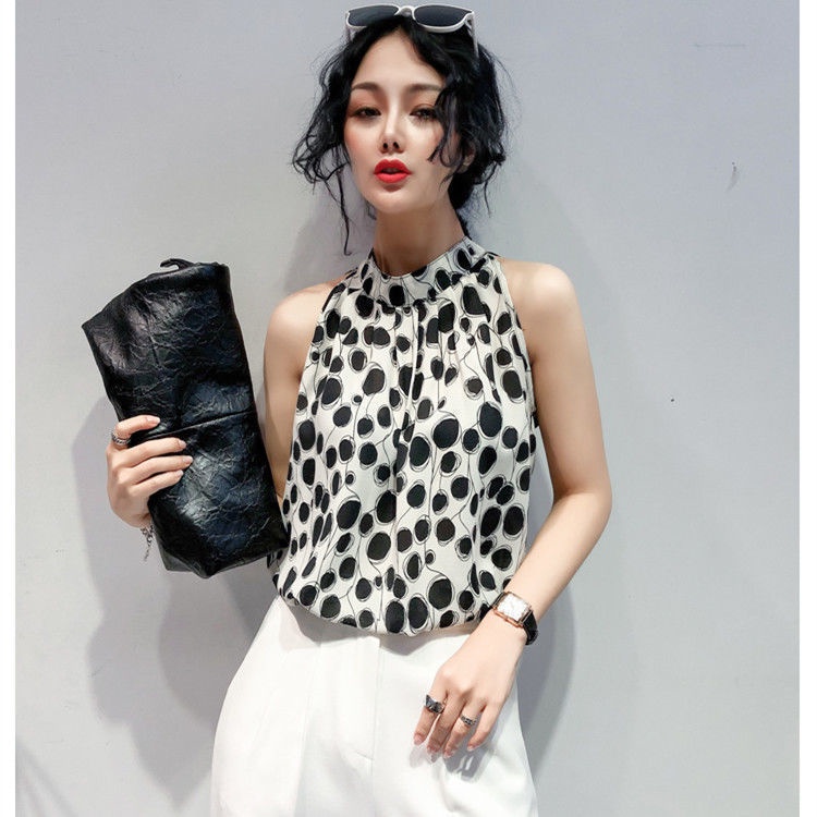 VN069 Áo voan hoa không tay cổ yếm thời trang dành cho nữ