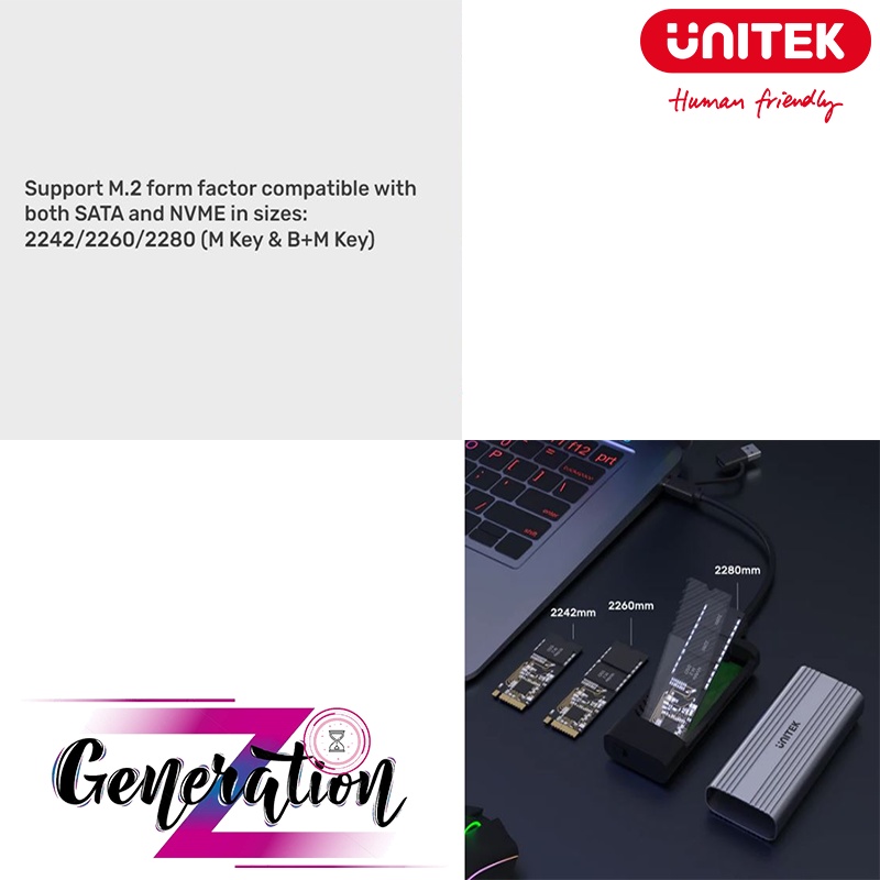 HỘP ĐỰNG Ổ CỨNG SSD TYPE-C 10GB RA CỔNG M2 PCLE/SATA ENCLOSURE S1225A UNITEK