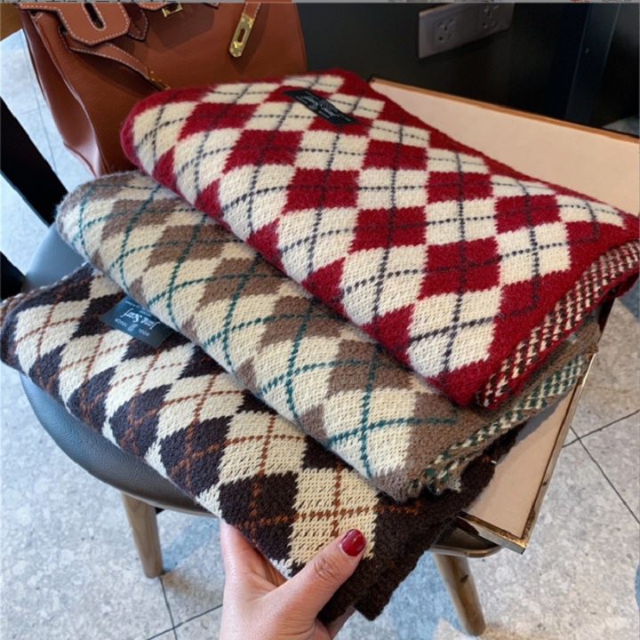 [CAO CẤP] Khăn Choàng Cổ Len Đan Cao Cấp Giữ Ấm Mùa Đông Họa Tiết Kẻ Sọc Cổ Điển [35X180CM]- KQC17