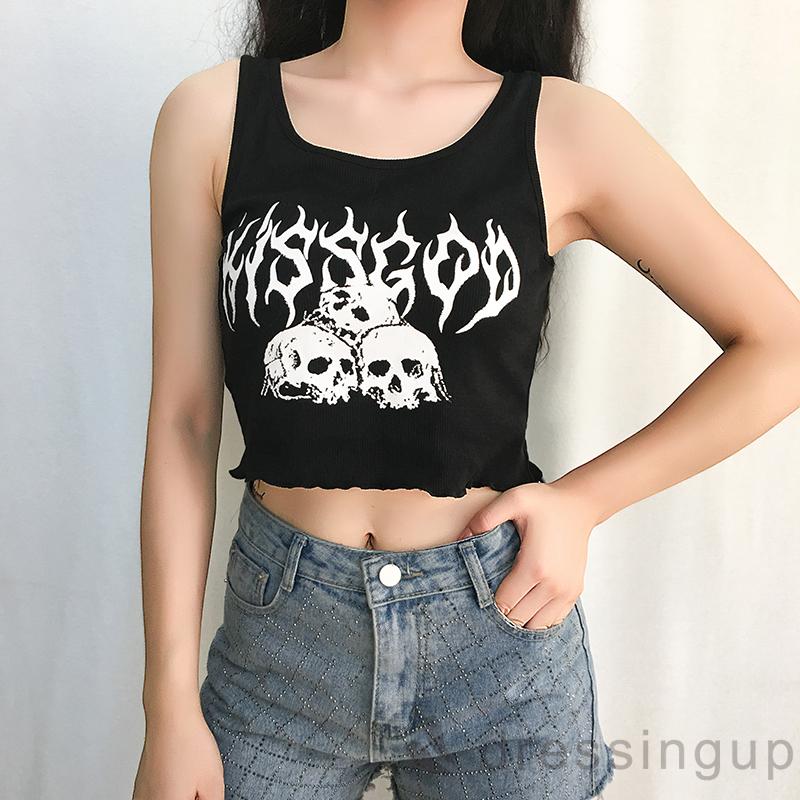 Áo Nữ Không Tay Cổ Tròn In Hình Đầu Lâu Cá Tính