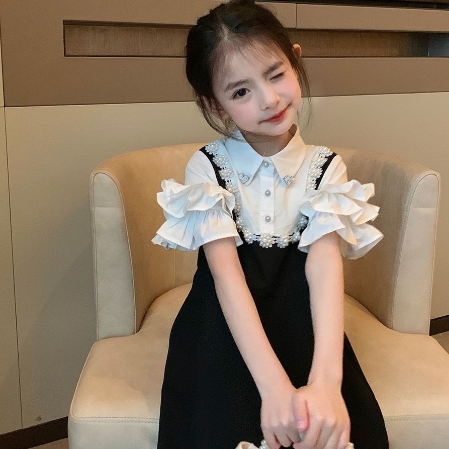 Đầm Công Chúa Giả 2 Mảnh Cổ Cánh Hoa Phong Cách Thời Trang Mới Cho Bé Gái