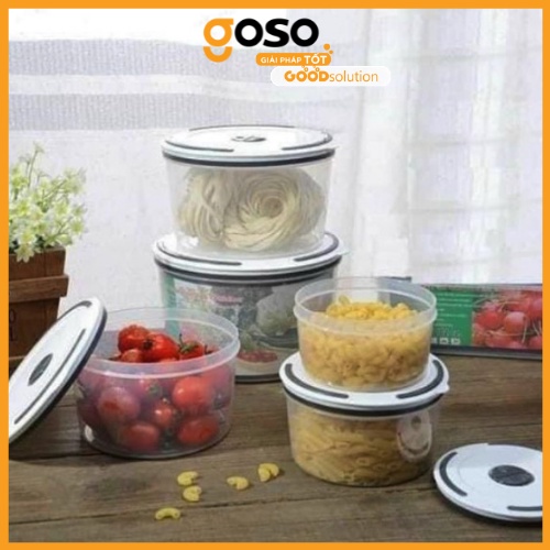 Bộ 5 Hộp Nhựa Trong Đựng Thực Phẩm HÌNH TRÒN, Hộp Đựng Đồ Ăn Bảo Quản Tủ Lạnh Siêu Tiện Lợi