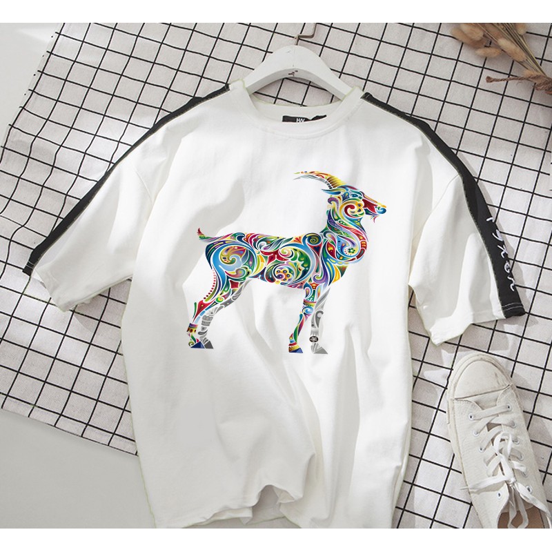 Áo thun Cotton Unisex - 12 Con Giáp - Tuổi Mùi - Hoa văn hình dê