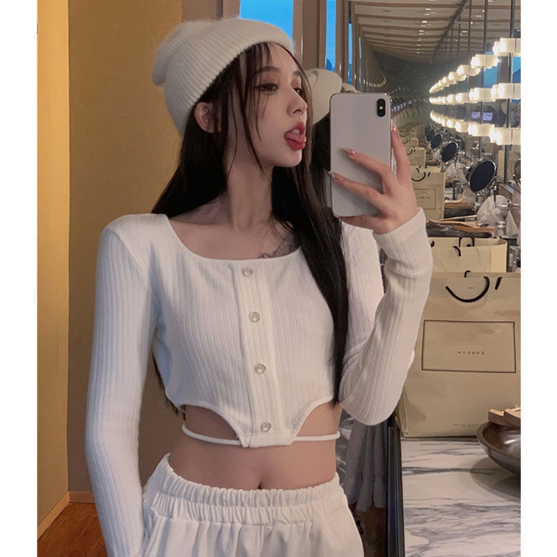 Áo thun COZOKC ngắn tay dài cổ vuông thiết kế độc đáo quyến rũ