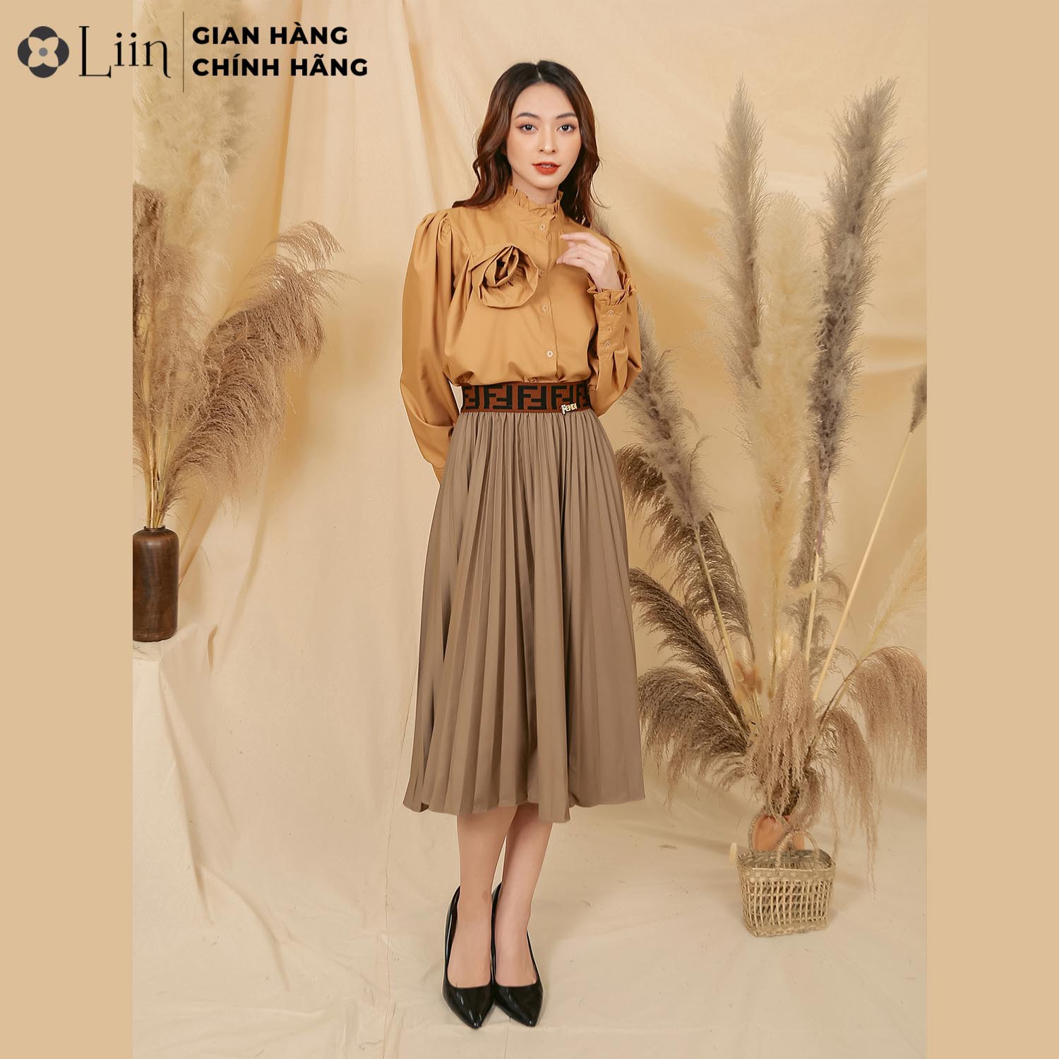 Chân Váy nữ dài freesize Cạp FD xếp ly thời trang Liin Clothing J4150