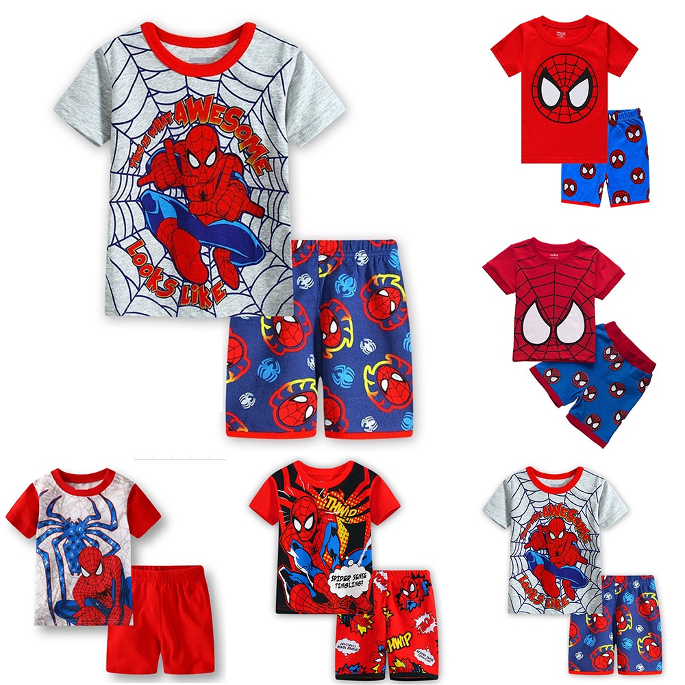 Set đồ Spiderman ngắn tay + quần short cotton thời trang mùa hè giản dị cho bé trai