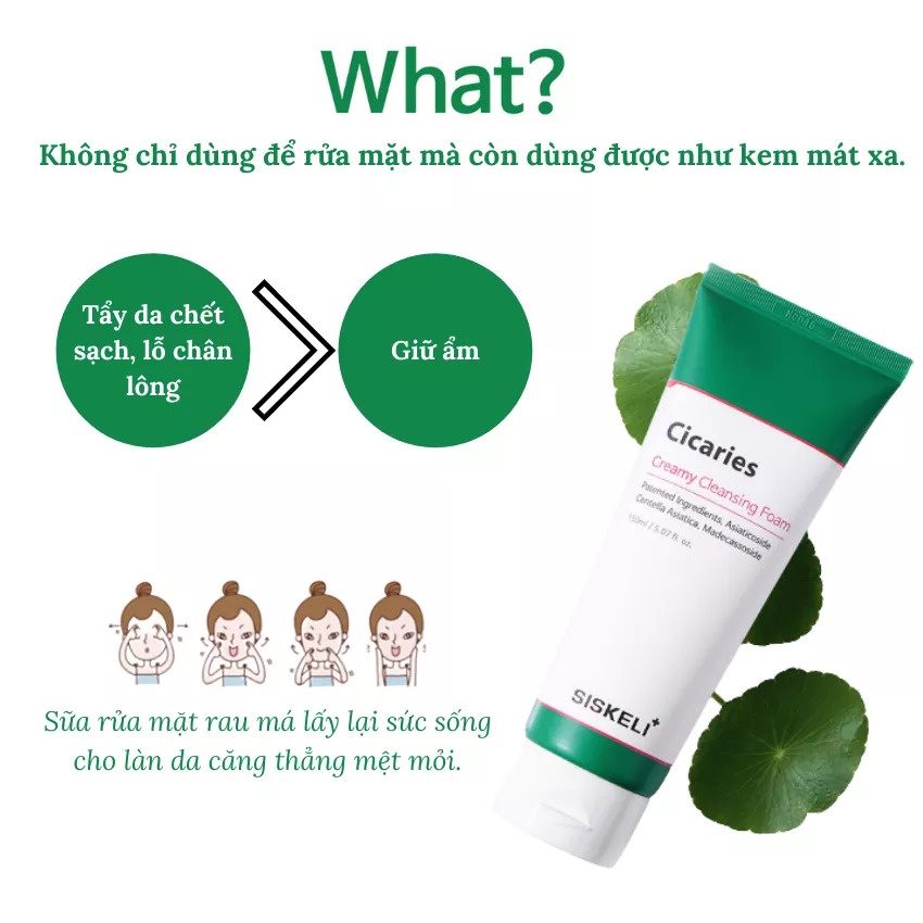 Sữa Rửa Mặt Rau Má Dạng Kem Siskeli Cicaries Creamy Cleansing Foam 150ml Sạch Sâu Da Dầu Da Nhạy Cảm
