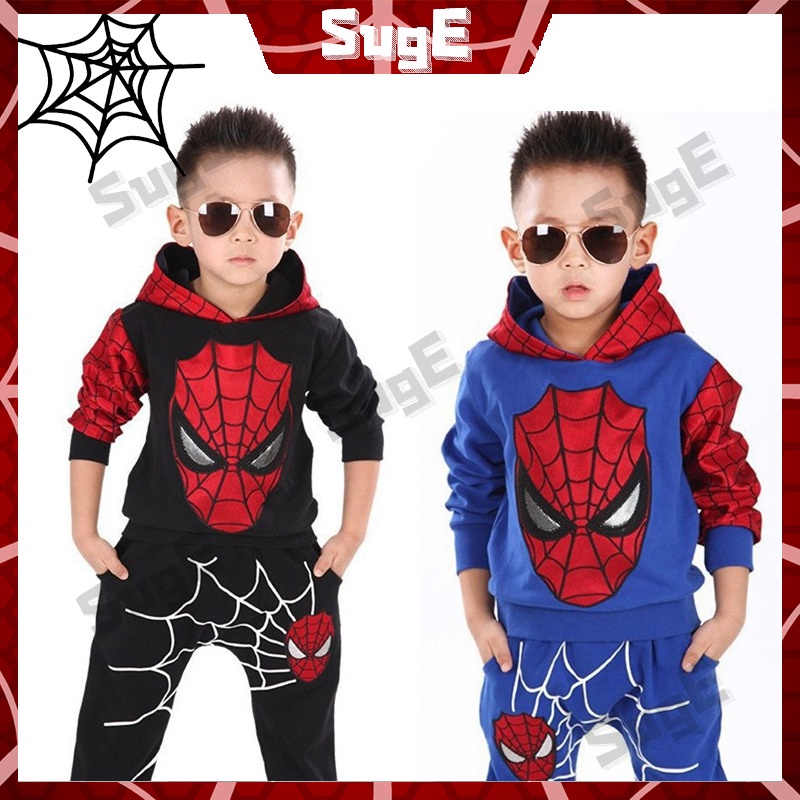 【XinP】Set Đồ 2 Món Gồm Áo Hoodie Tay Dài In Hình Người Nhện Hoạt Hình Và Quần Jogger Cho Bé Trai