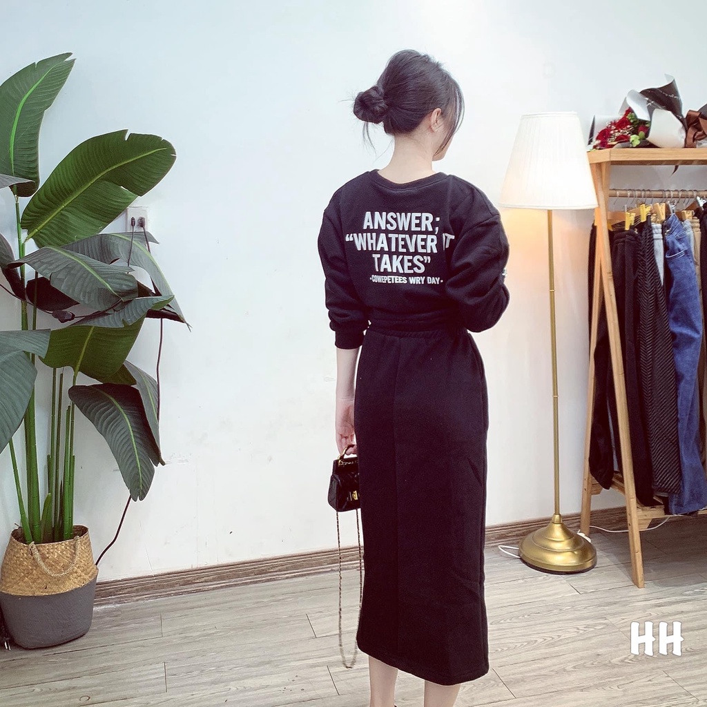 Set nỉ trang phục nữ đồ nữ cá tính set váy nữ đi chơi váy sooc qua gối nỉ dài tay croptop hotren cực xinh | BigBuy360 - bigbuy360.vn