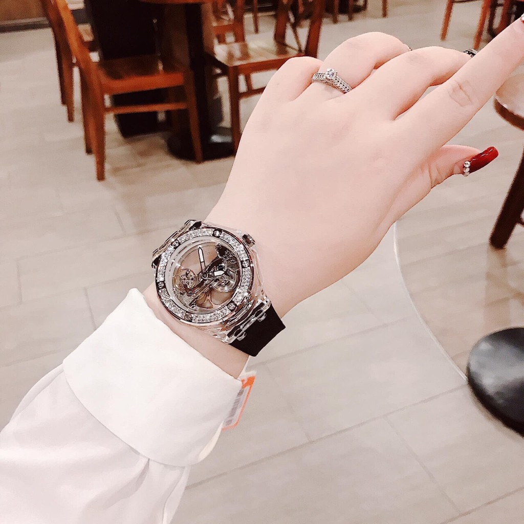 Đồng Hồ Davena Nam Automatic D31592 Mặt Lộ Máy Trong Suốt Dây Silicon Đen 42mm Silver Authentic