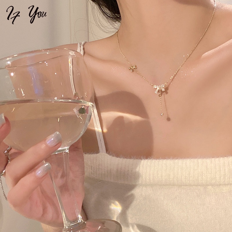 Vòng cổ choker AY mặt dây nơ bướm đính đá pha lê thời trang cho nữ