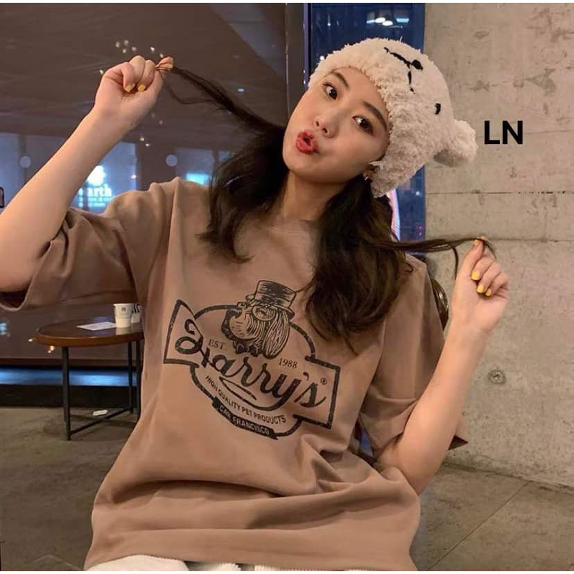 Áo phông cổ tròn tay lỡ unisex form thụng in chữ HARRYS nam nữ mặc đẹp (3LN-5K)