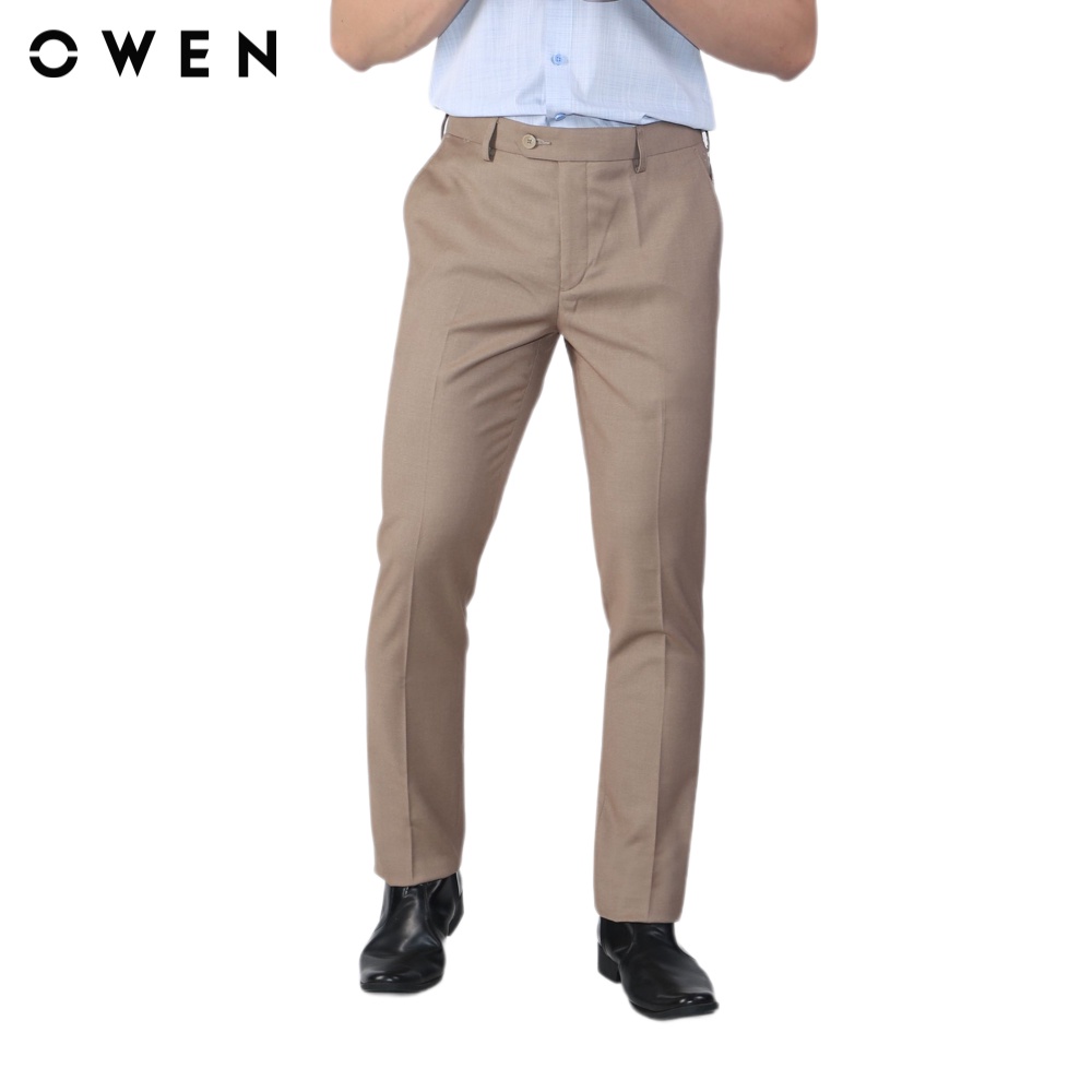 Quần tây Nam Owen Polyester Slim Fit Be melange - QS23455