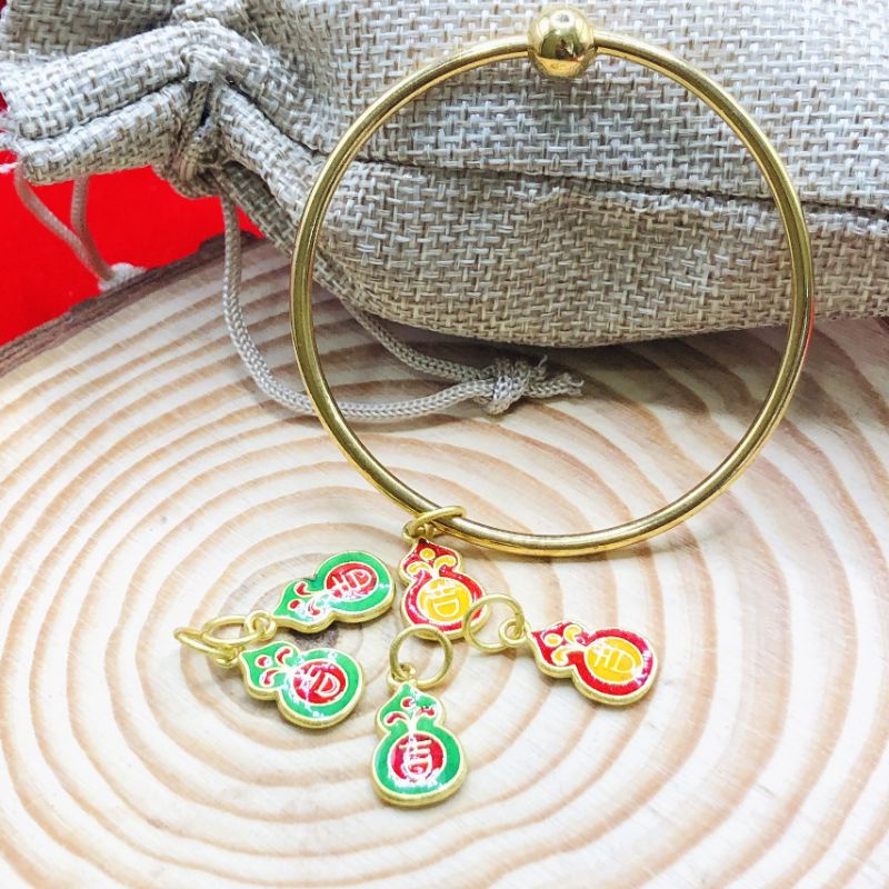 66- SET 5 charm Khoá hồ lô xanh lá tụ tài