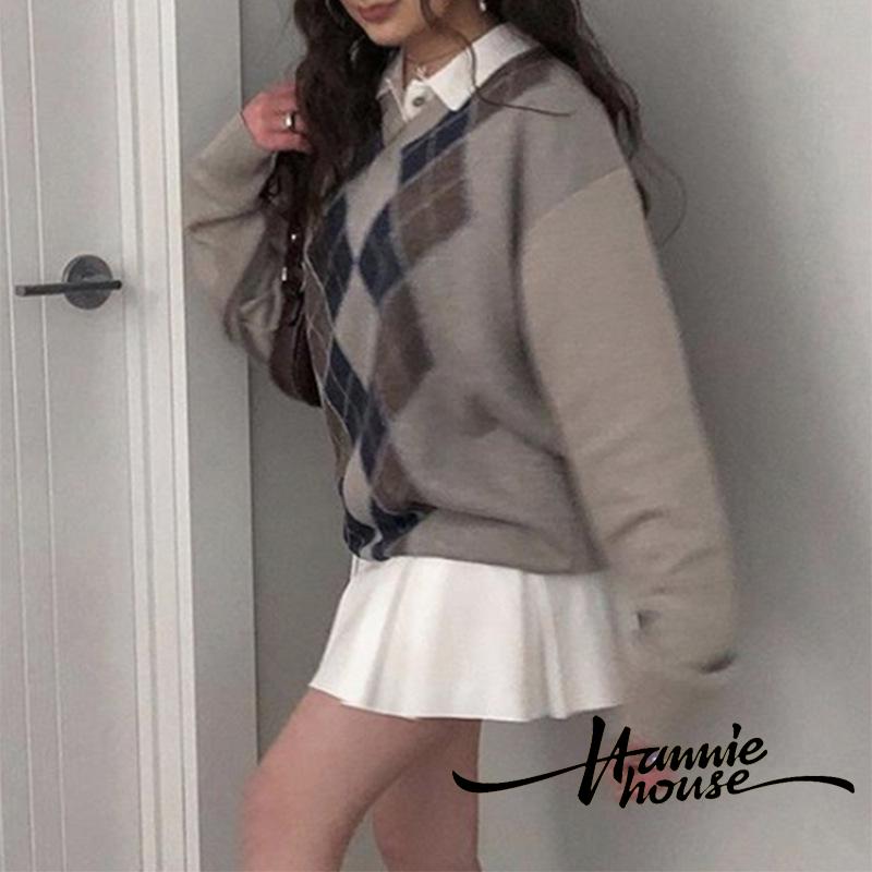 Áo Sweater Nữ cổ chữ V dáng rộng Thời Trang