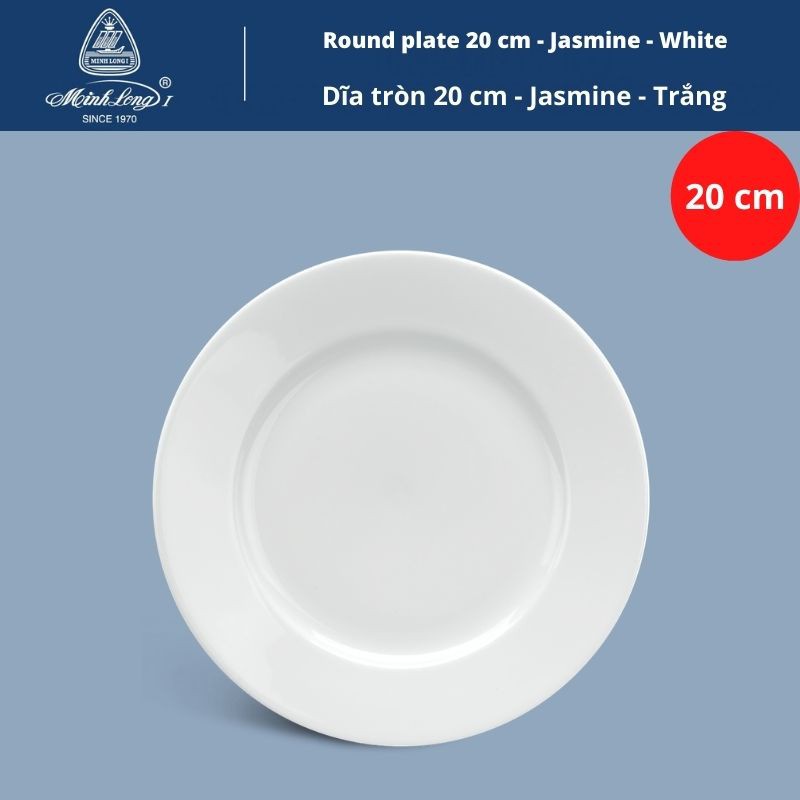 Dĩa sứ Minh Long đường kính 18cm đường kính 20cm - Dĩa sứ trắng gốm sứ Minh Long Trắng