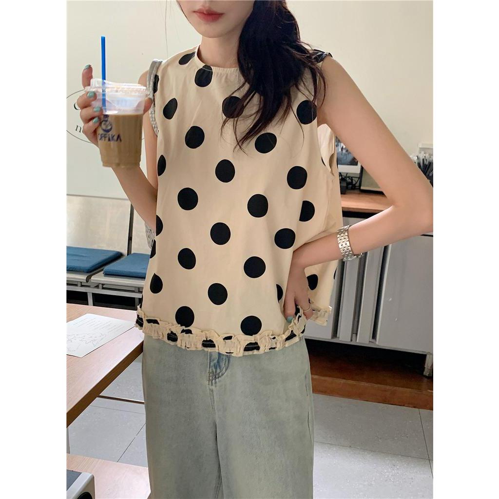 Áo Sát Nách Cổ Tròn Họa Tiết Chấm Bi Phong Cách Retro 65269