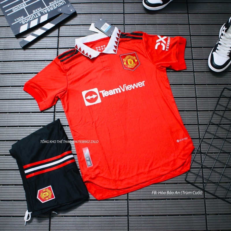 Bộ quần áo đá banh CLB Manchester mùa 22/23 bản quần đen hàng cao cấp thailand