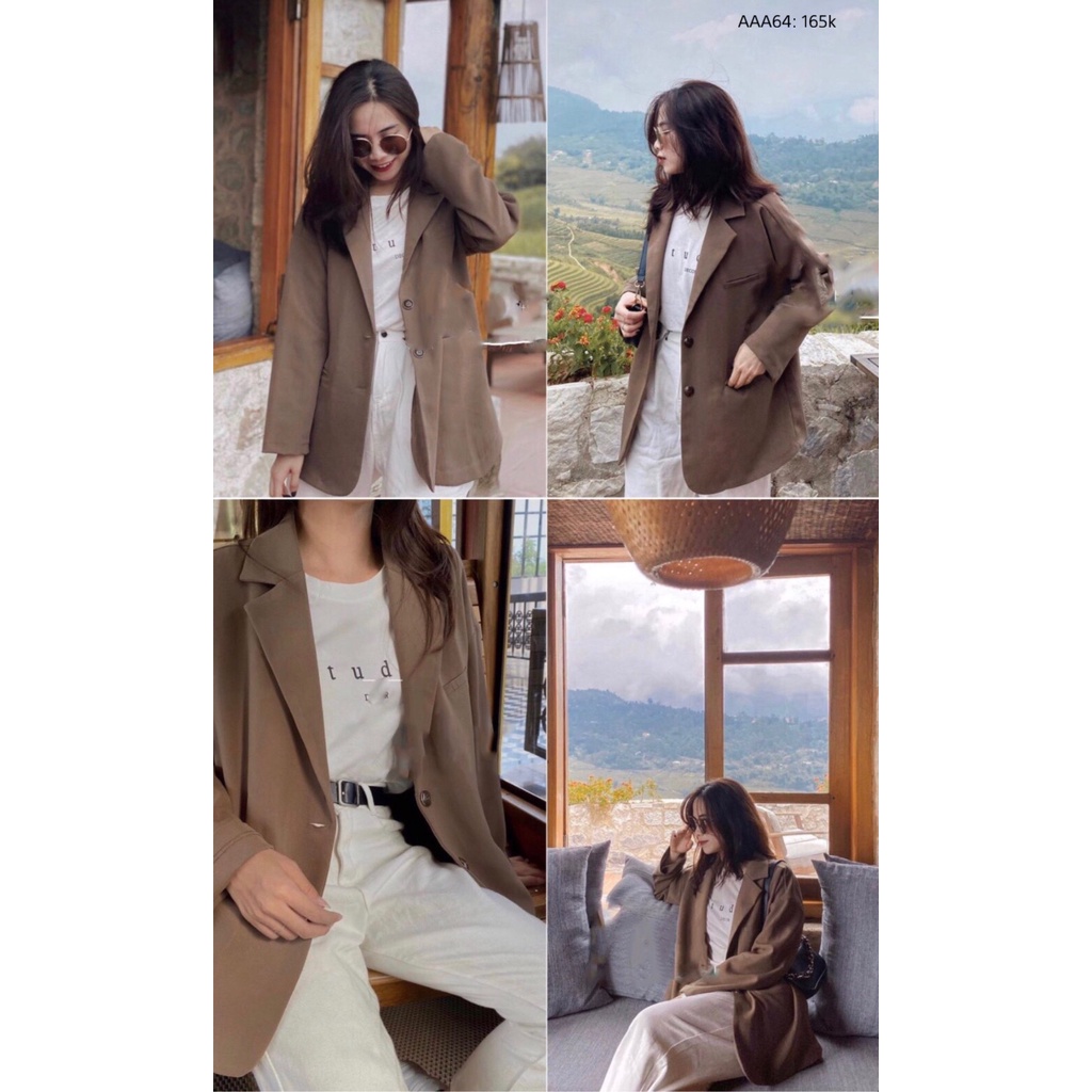Áo khoác vest 2 nút nữ dài tay Hàn Quốc dáng rộng tay dài bigsize túi nắp công sở cá tính thời trang CHIBEST AAA64