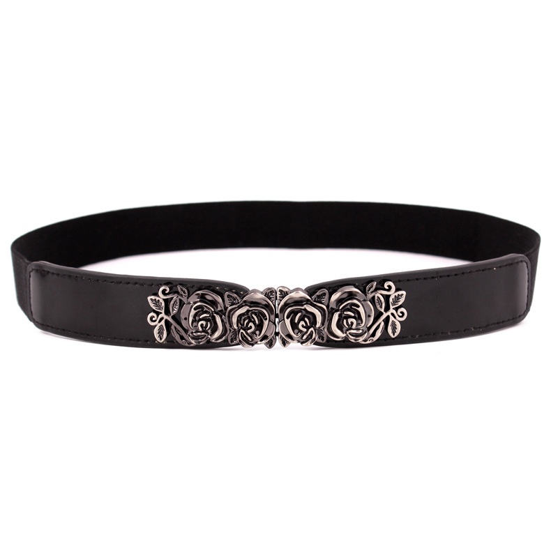 Thắt lưng giả da bản nhỏ phối khóa hợp kim hình hoa hồng sành điệu thời trang cho nữ