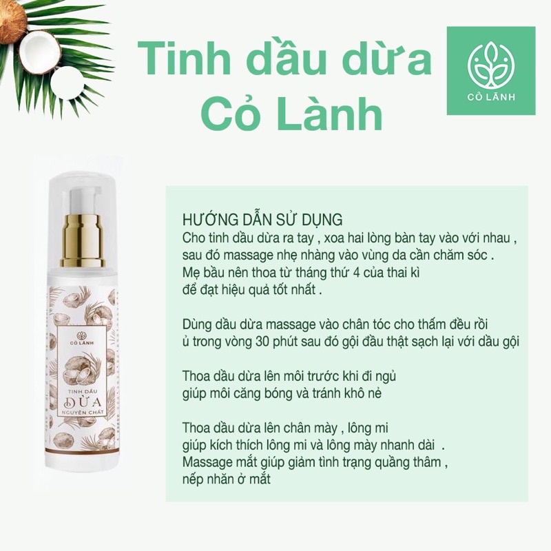 Tinh Dầu Dừa Cỏ Lành 50ml Chăm sóc da cho cả Mẹ và Bé